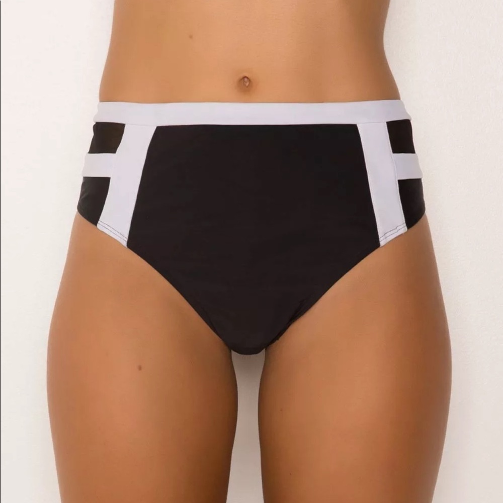 Sheridyn Swim Black White High Rise Bikini Bottoms